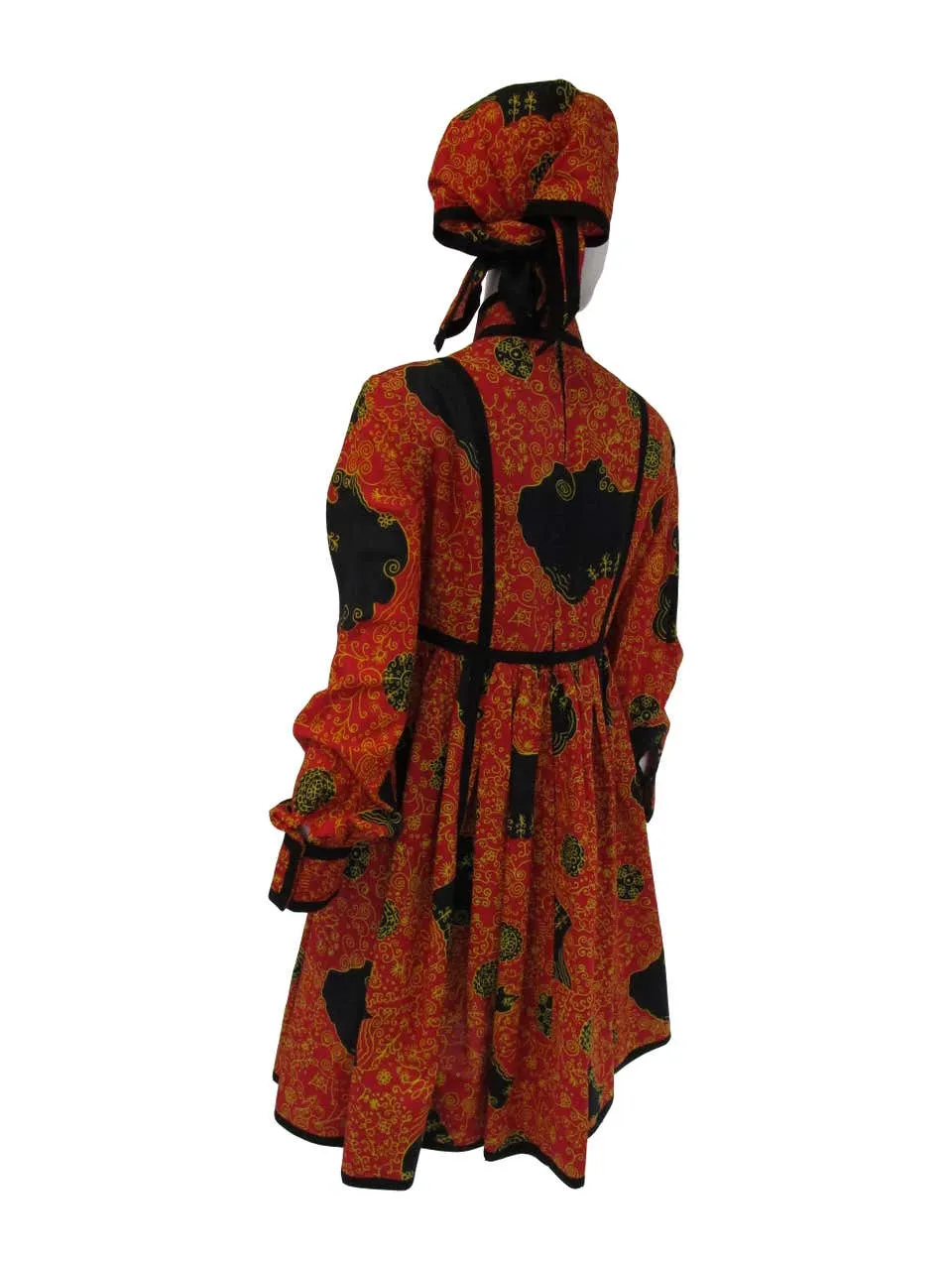 1960s Geoffrey Beene Decorative Printed Maxi Dress w Head Scarf