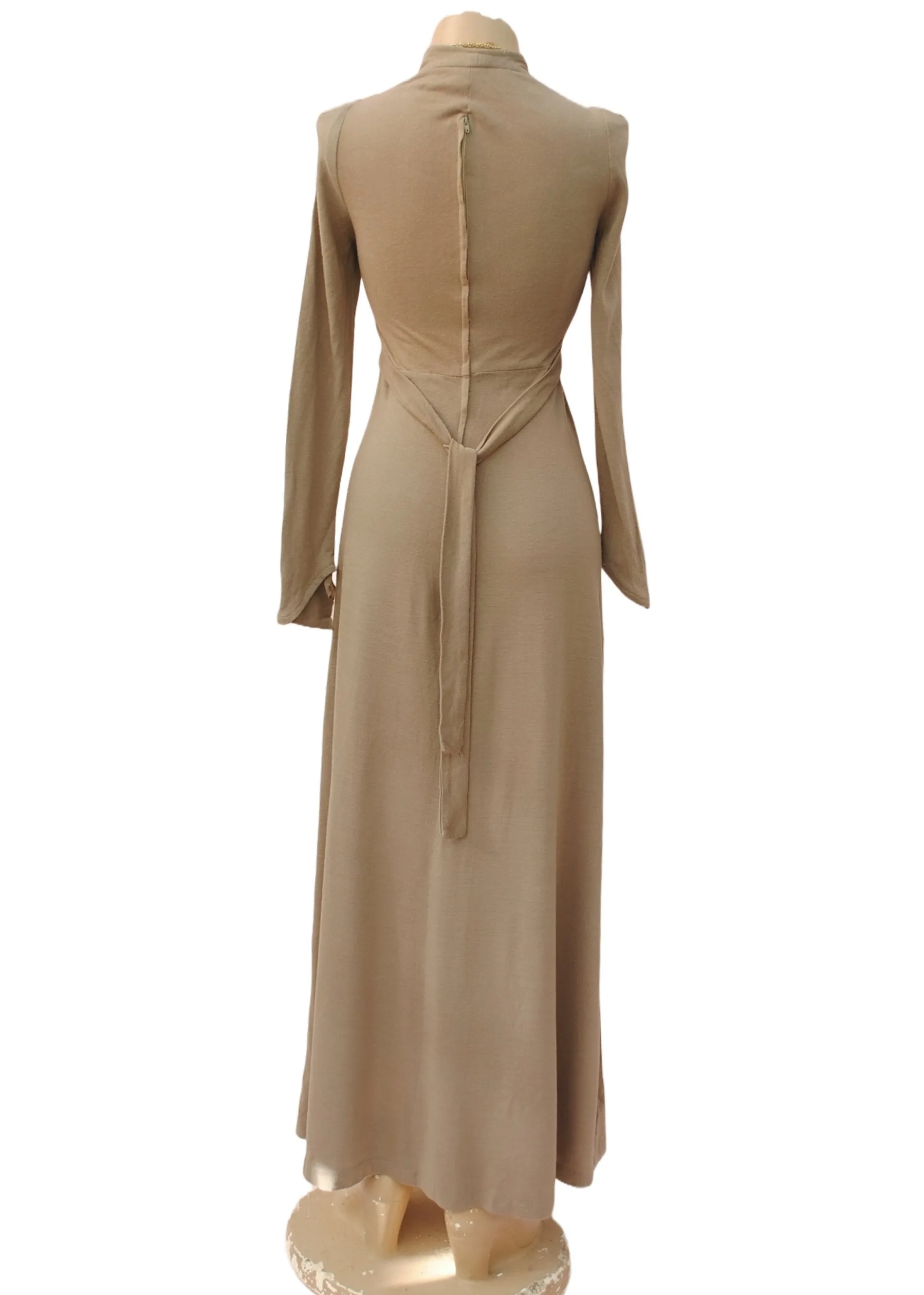 1970s Mushroom Beige Maxi Dress