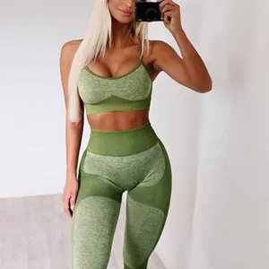 2 Piece Seamless yoga Fitness Sports Suits Gym Tank Belt Bra Tops High Waist Running Leggings Workout Pants Bras Set