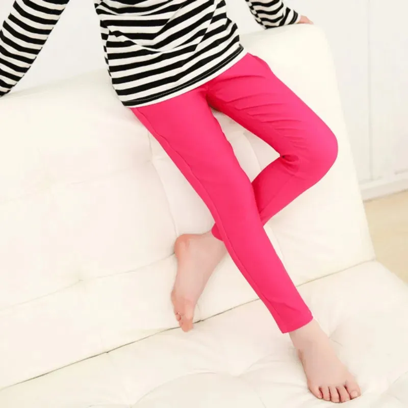 3-9 Years Kids Girls Candy Color Pencil Pant Cotton Elastic Long Pants Trousers with Pocket Spring Autumn