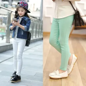 3-9 Years Kids Girls Candy Color Pencil Pant Cotton Elastic Long Pants Trousers with Pocket Spring Autumn