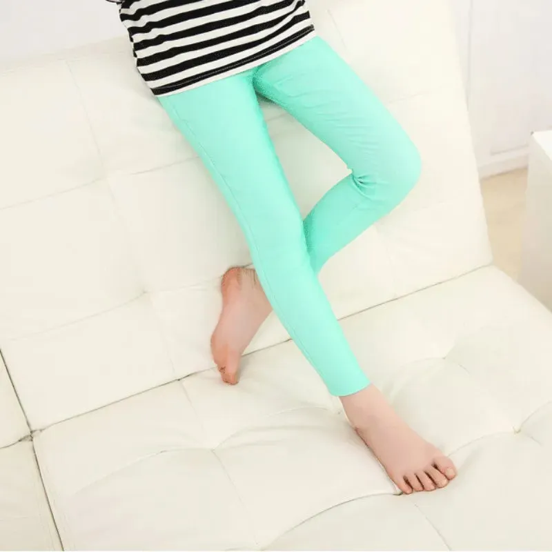 3-9 Years Kids Girls Candy Color Pencil Pant Cotton Elastic Long Pants Trousers with Pocket Spring Autumn