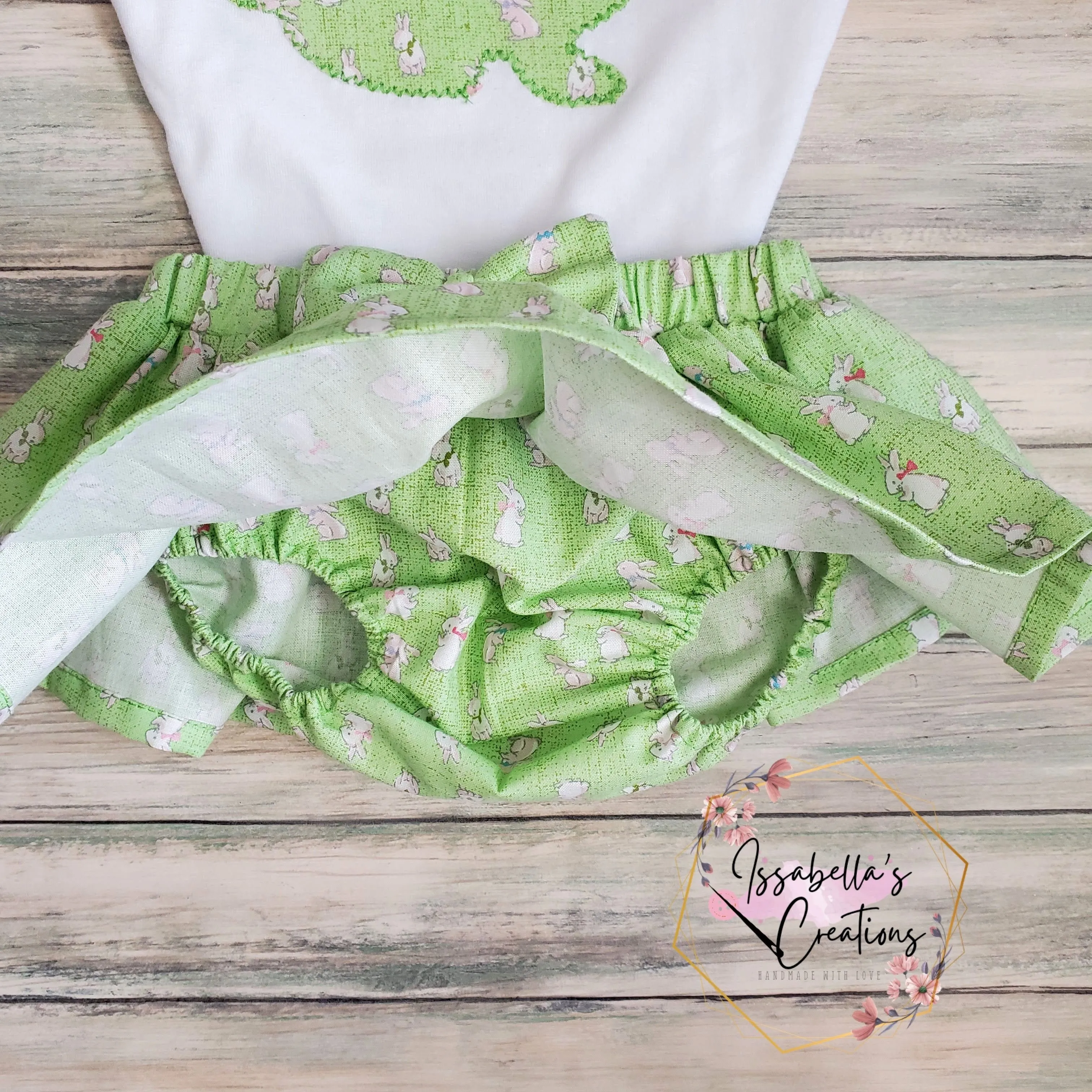 3 pcs  green Rabbit print short sleeve Baby set, Handmade Baby set