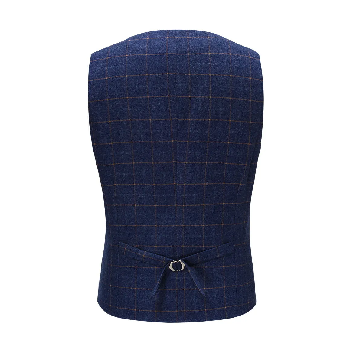 3-Piece Slim Fit Double Breasted Suit Plaid Blue Suit