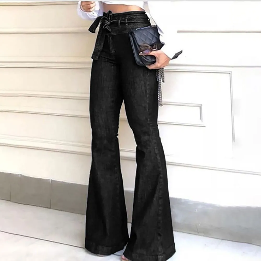 70's Inspired High Waist Flare Legs Skinny Denim Jeans