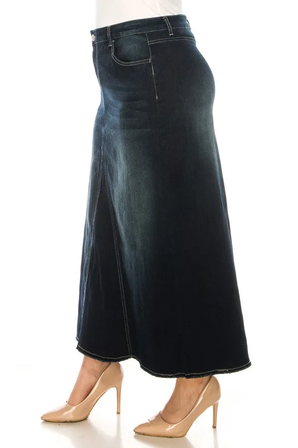 88017X Long Denim Skirt in Dark Indigo Plus