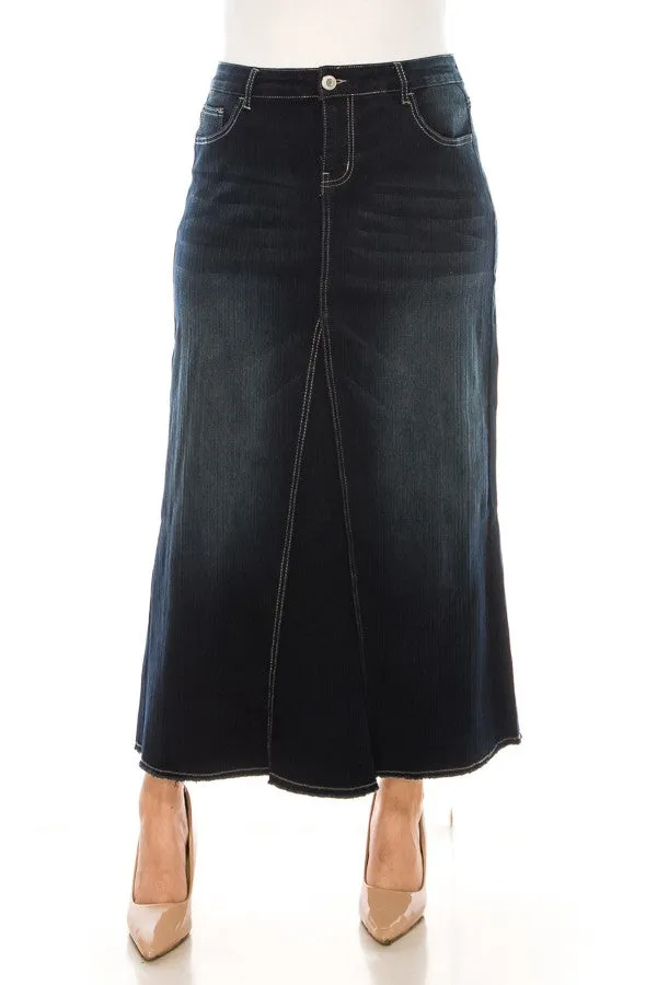 88017X Long Denim Skirt in Dark Indigo Plus