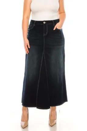 88017X Long Denim Skirt in Dark Indigo Plus