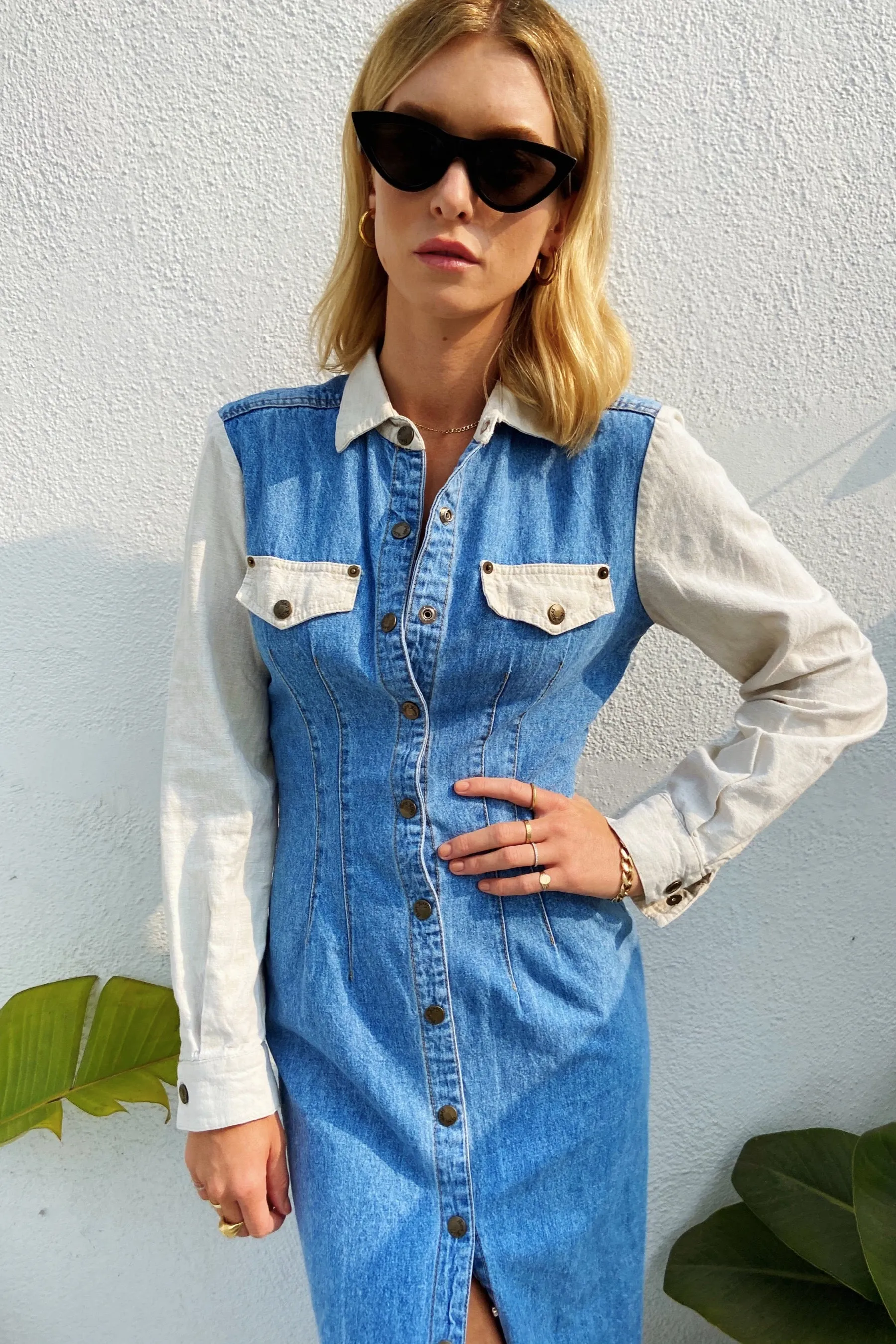 90s Denim Button Down Maxi Dress