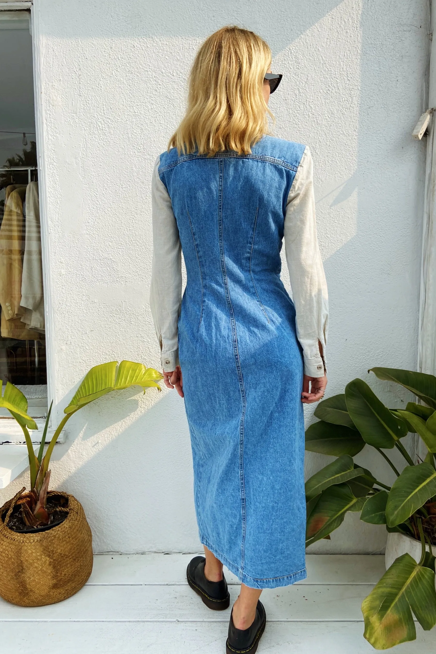 90s Denim Button Down Maxi Dress