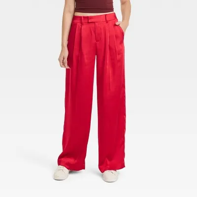 A New Day Women's Plus Wide Leg Casual High Rise Satin Pants