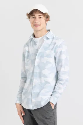 Abstract Patch Blue Seersucker Shirt