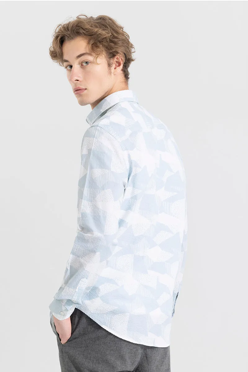 Abstract Patch Blue Seersucker Shirt