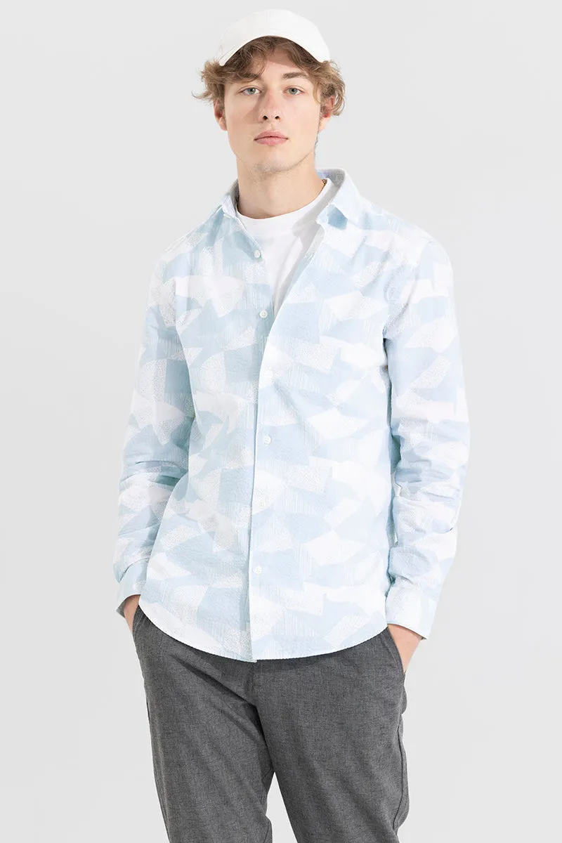 Abstract Patch Blue Seersucker Shirt