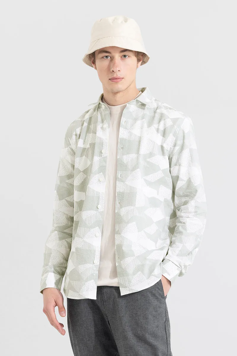 Abstract Patch Green Seersucker Shirt