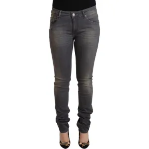 Acht Elegant Dark Gray Skinny Jeans - Low Waist Zip Closure