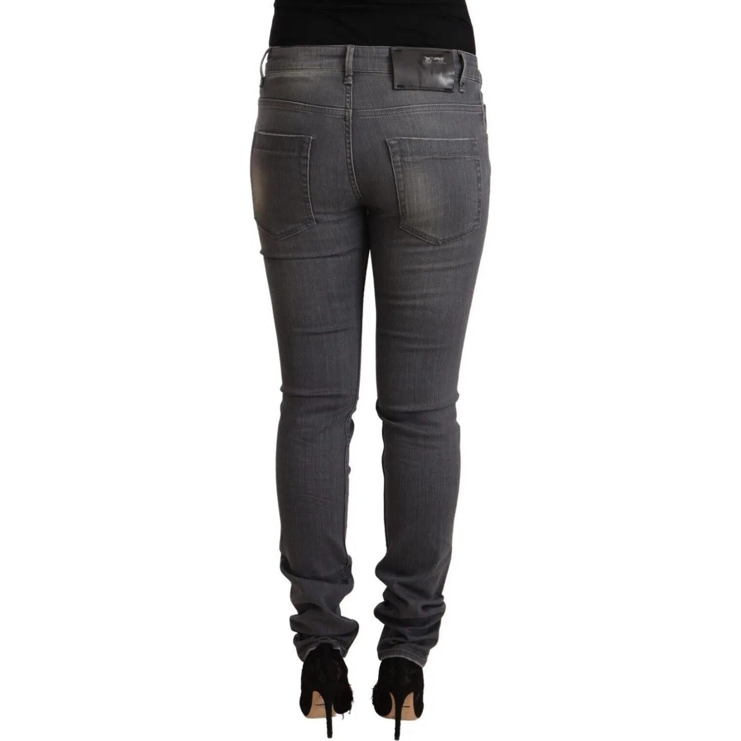 Acht Elegant Dark Gray Skinny Jeans - Low Waist Zip Closure