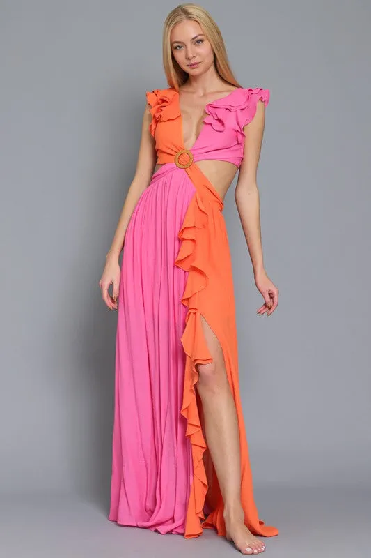 Adelita Sleeveless Cut-Out Color-block Maxi Dress