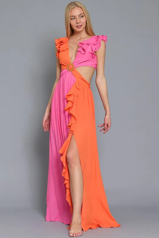 Adelita Sleeveless Cut-Out Color-block Maxi Dress