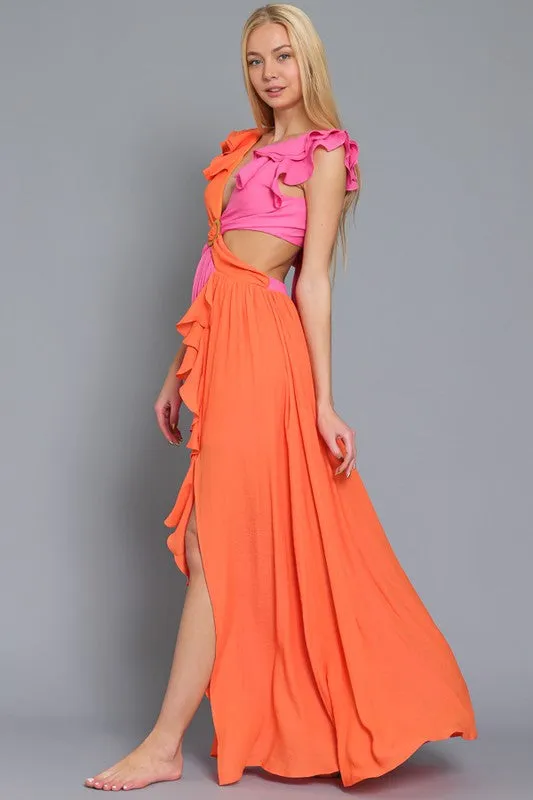 Adelita Sleeveless Cut-Out Color-block Maxi Dress