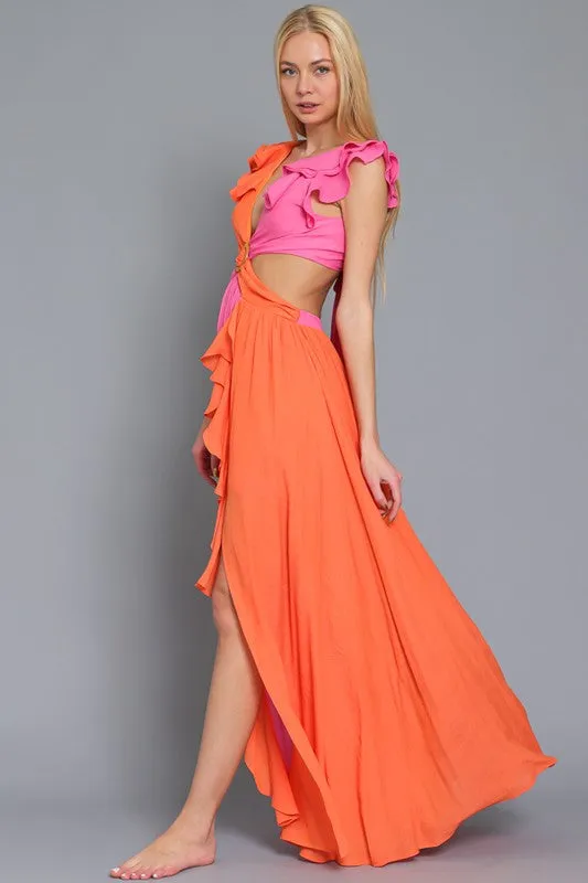 Adelita Sleeveless Cut-Out Color-block Maxi Dress