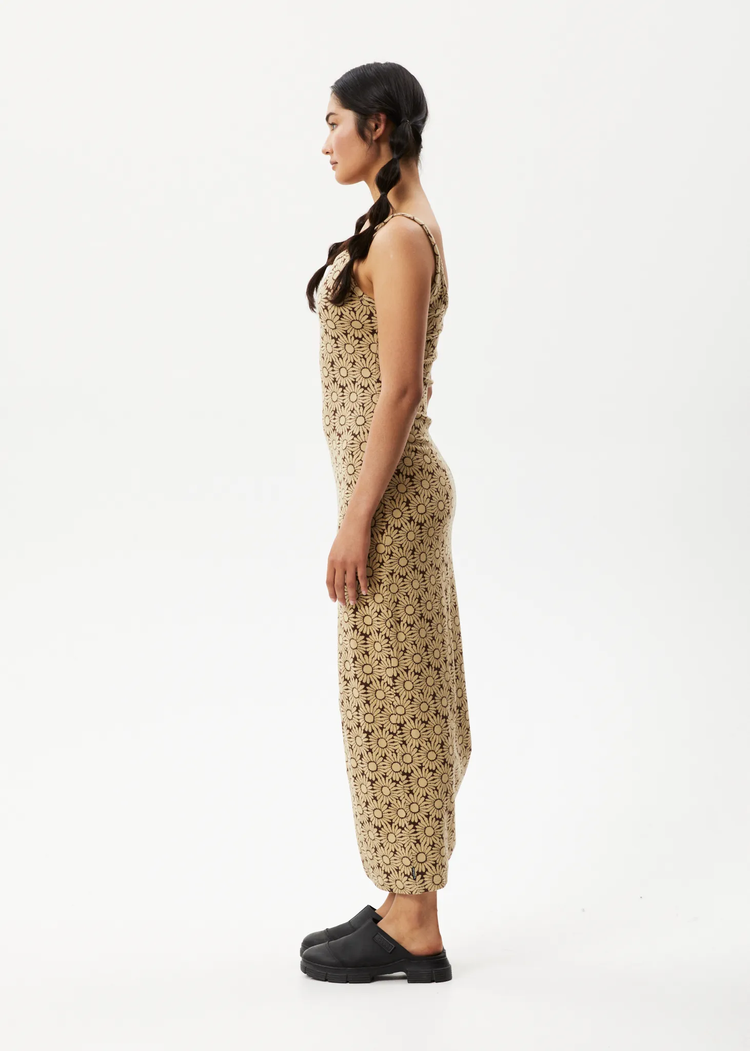 AFENDS Womens Daisy - Gathered Floral Maxi Dress - Toffee