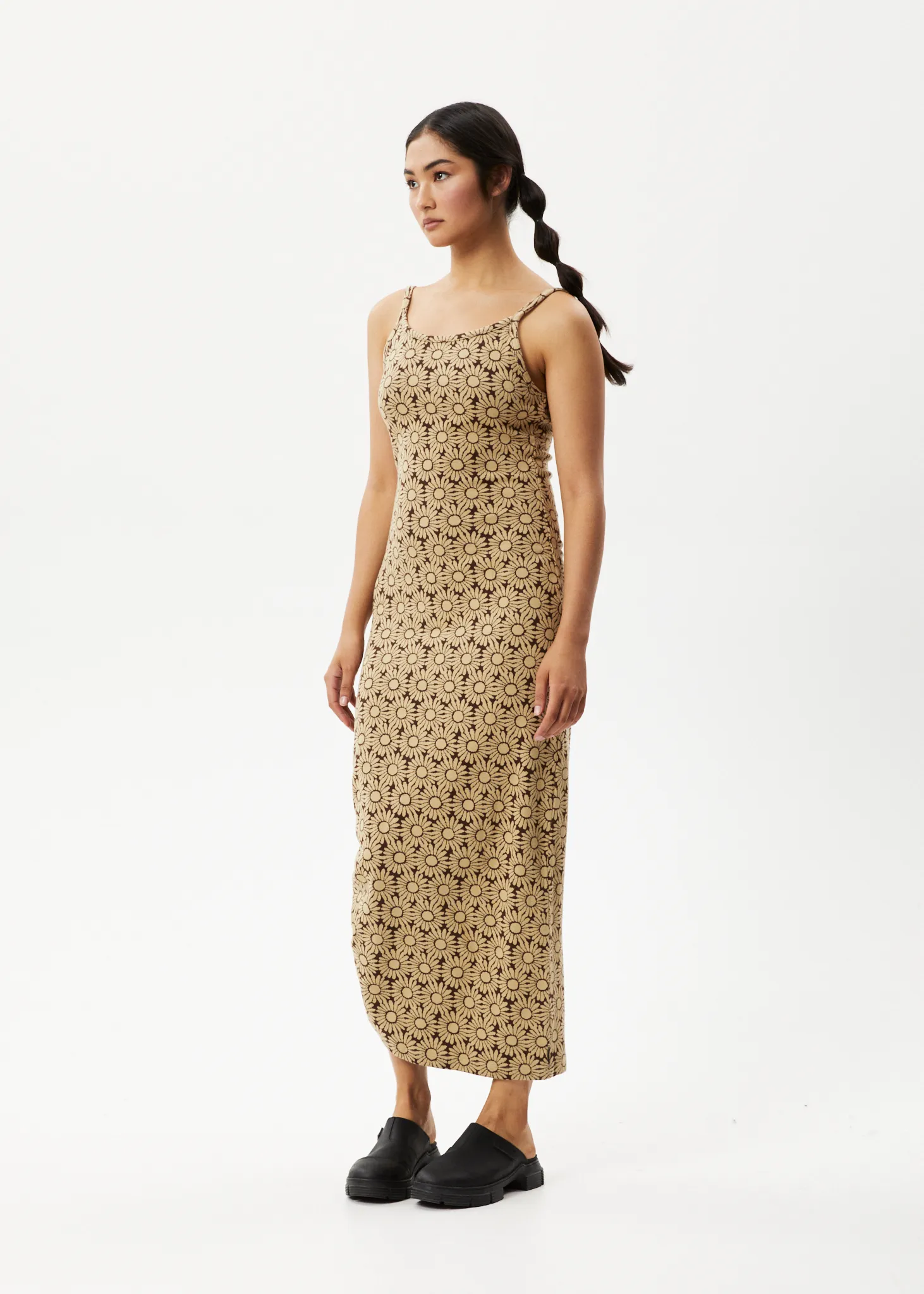 AFENDS Womens Daisy - Gathered Floral Maxi Dress - Toffee