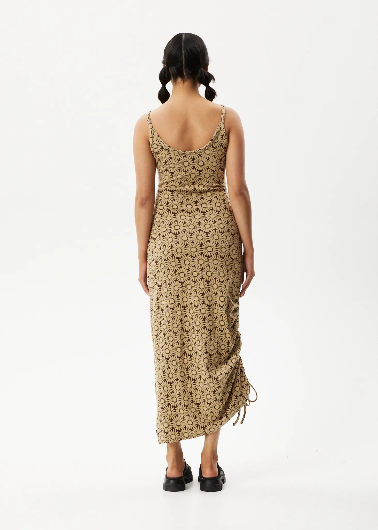 AFENDS Womens Daisy - Gathered Floral Maxi Dress - Toffee