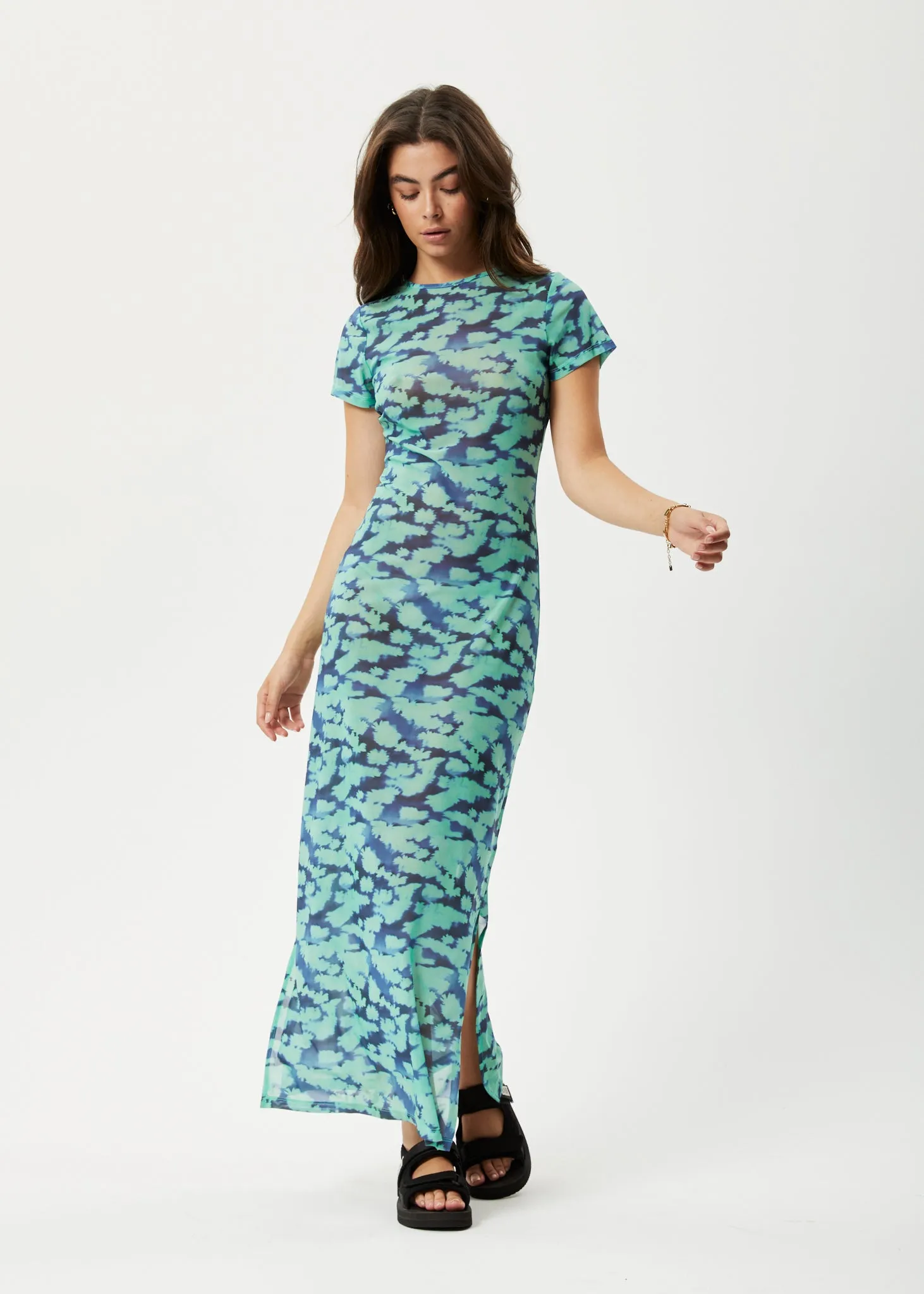 AFENDS Womens Liquid - Sheer Maxi Dress - Jade Floral