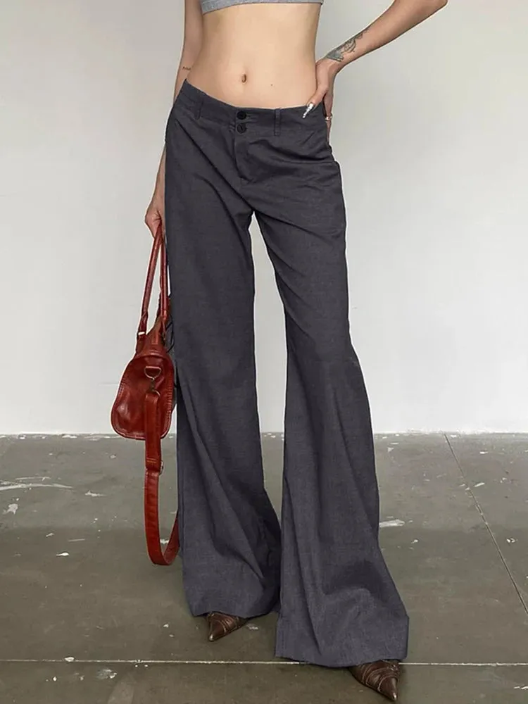 Aiertu Low Waist Wide Leg Suit Pants Women Old Money Style Korean Fashion Baggy Trousers Female Office Wear Elegant Gray Pants