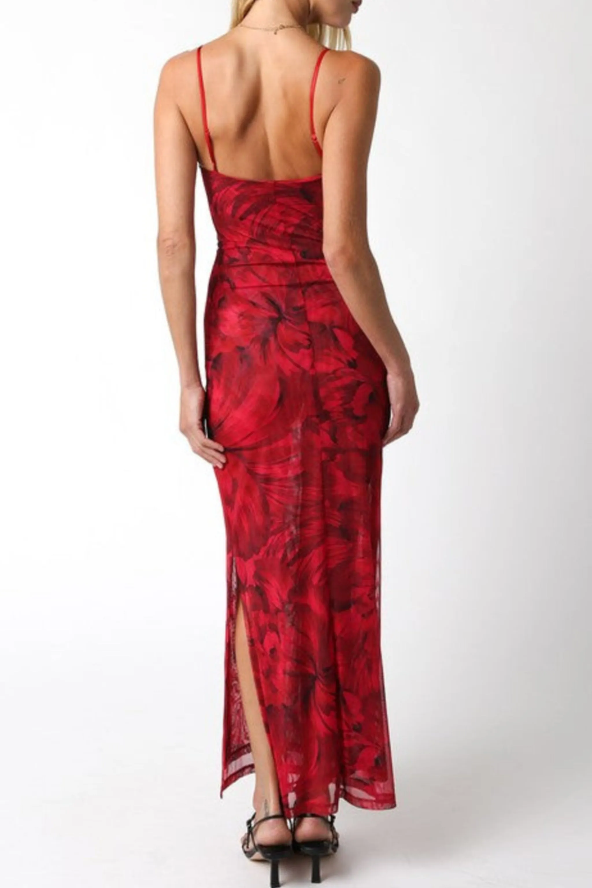 Aimee Sleeveless Floral Print Maxi Dress Red