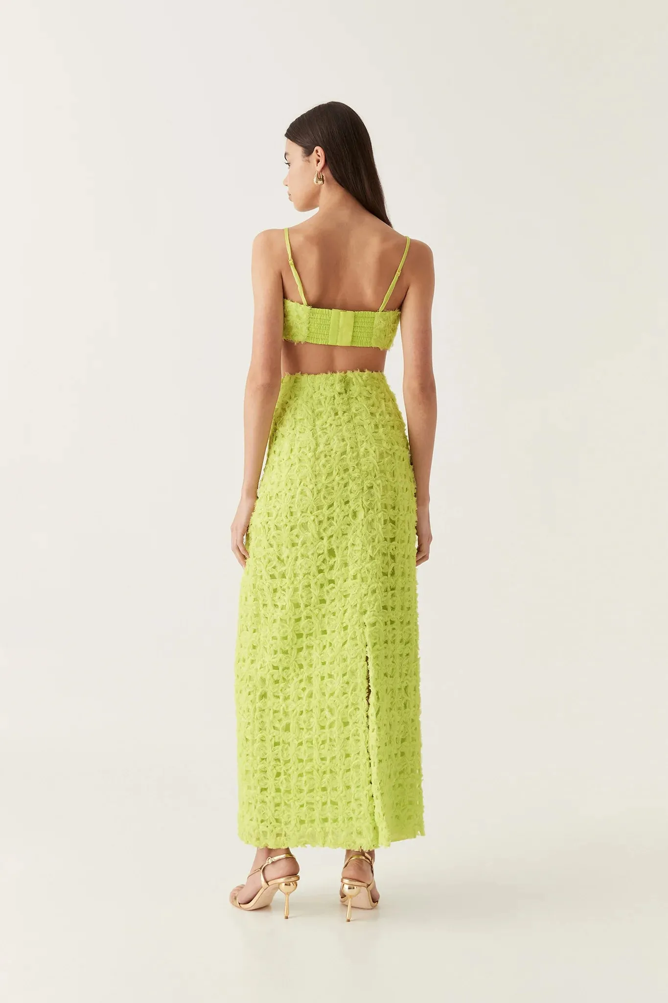 Aje Quintette Textured Midi Skirt - Light Lime