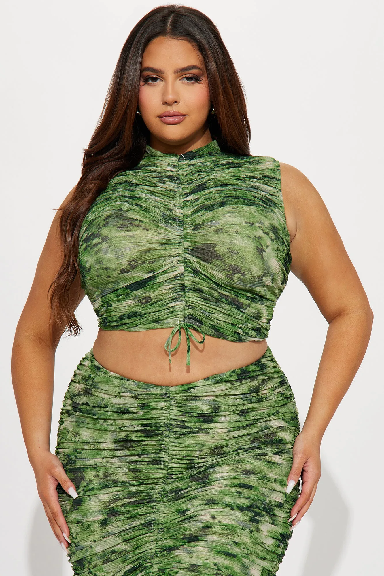 Akara Mesh Skirt Set - Green/combo