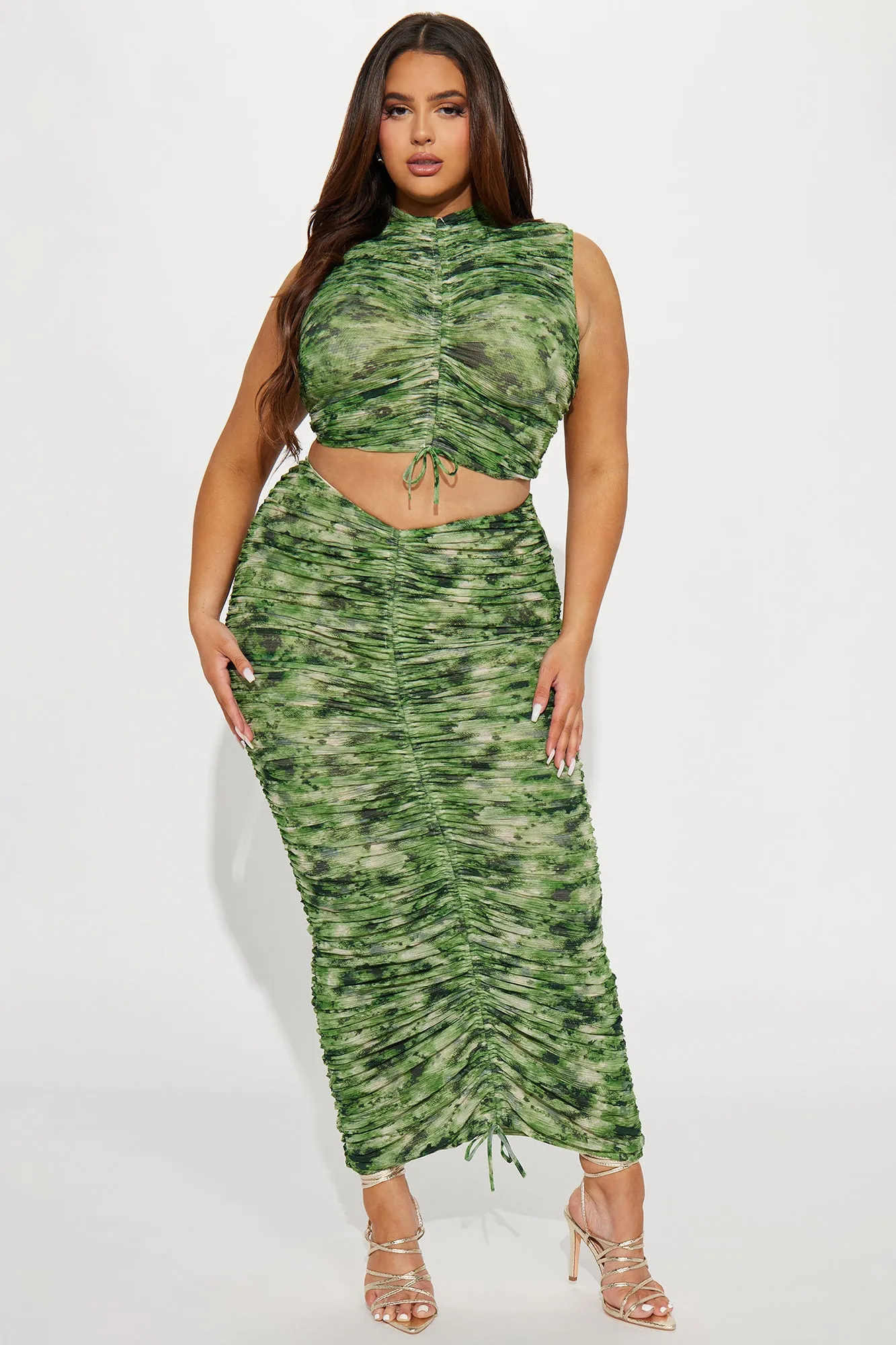 Akara Mesh Skirt Set - Green/combo