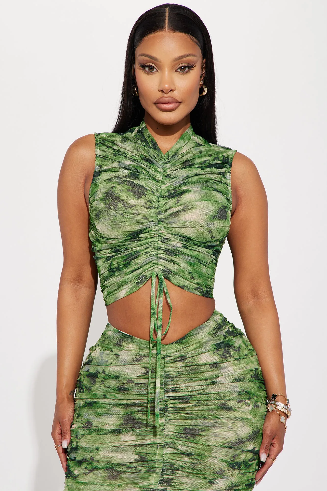 Akara Mesh Skirt Set - Green/combo