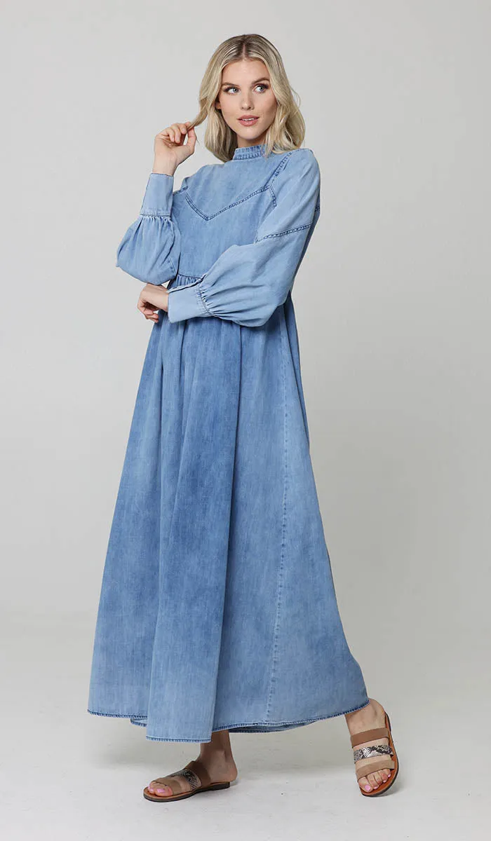 Ala Modest Long Soft Maxi Dress - Denim