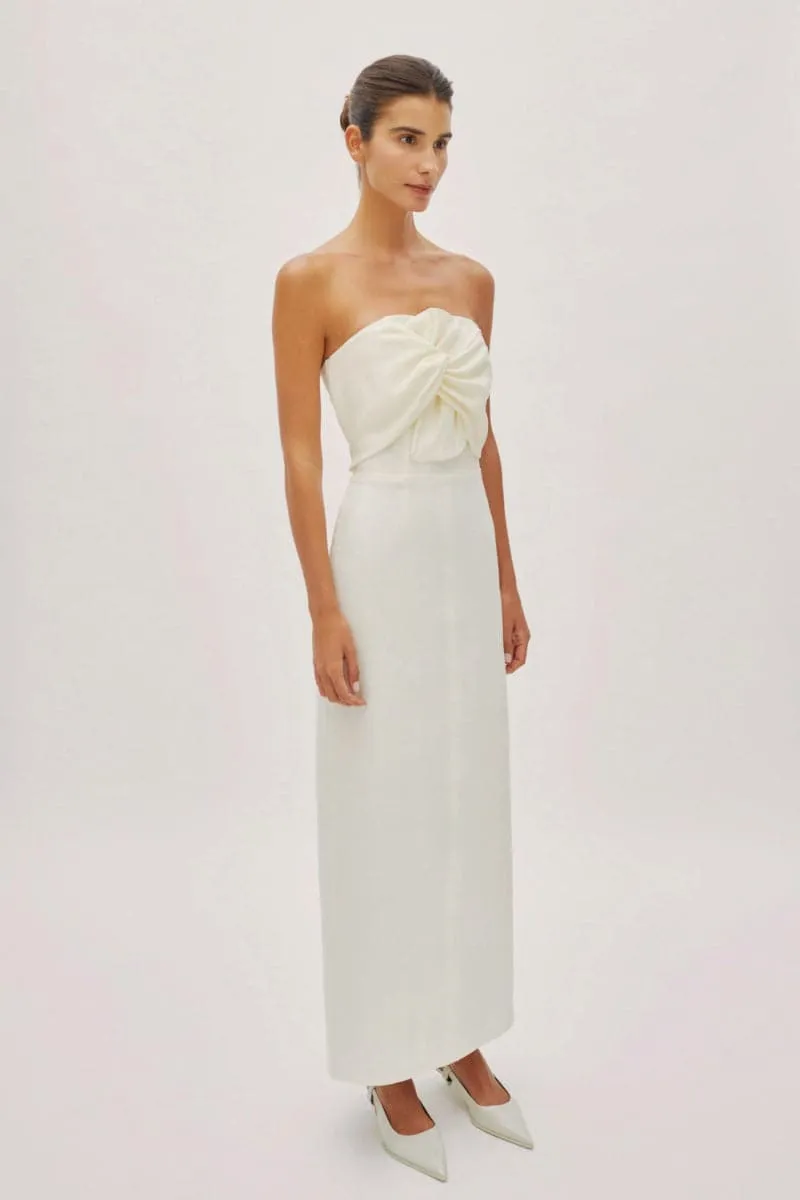 ALAIA WHITE LINEN TWIST MAXI DRESS