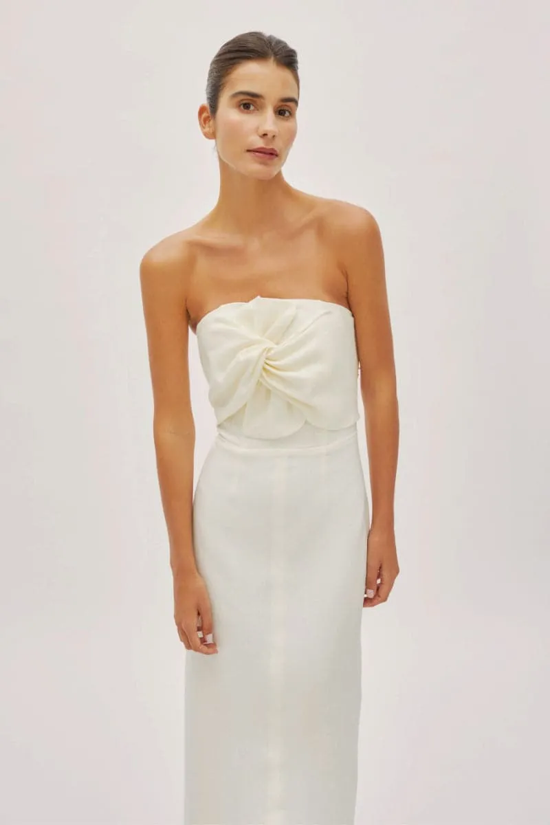 ALAIA WHITE LINEN TWIST MAXI DRESS