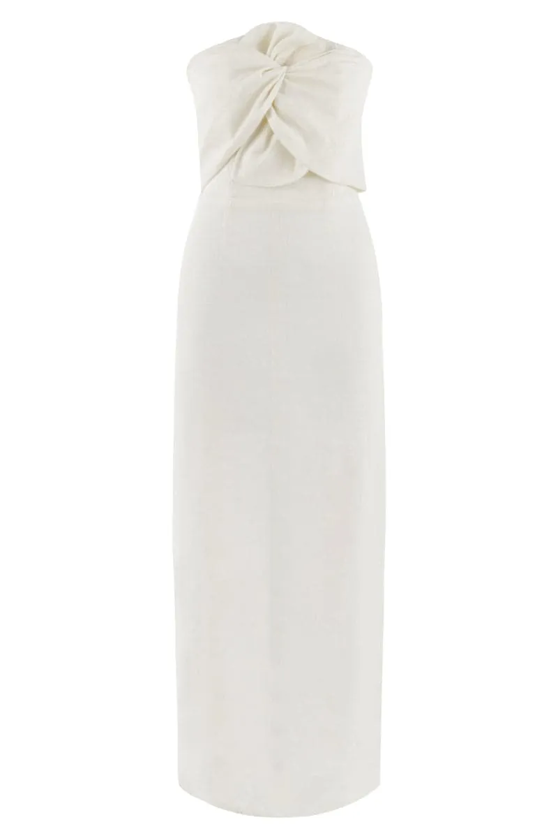 ALAIA WHITE LINEN TWIST MAXI DRESS