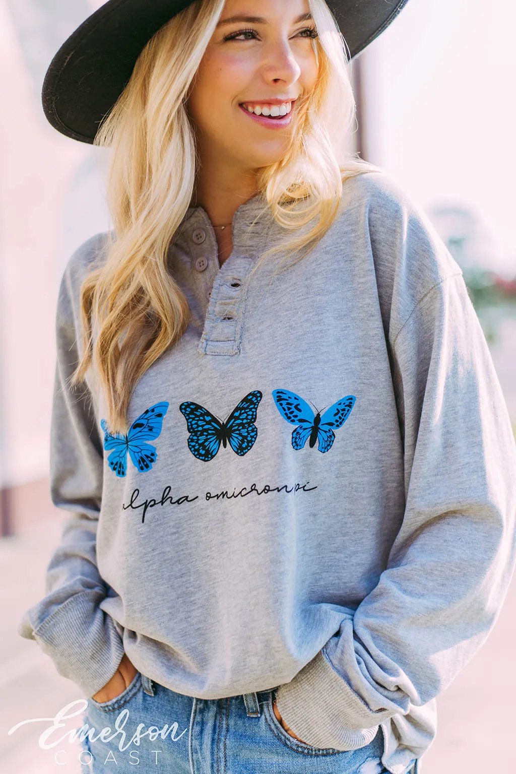 Alpha Omicron Pi Butterfly Henley