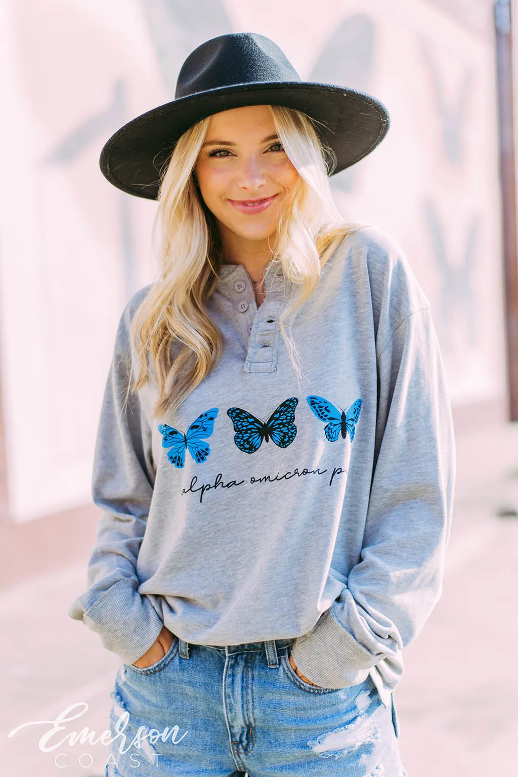 Alpha Omicron Pi Butterfly Henley