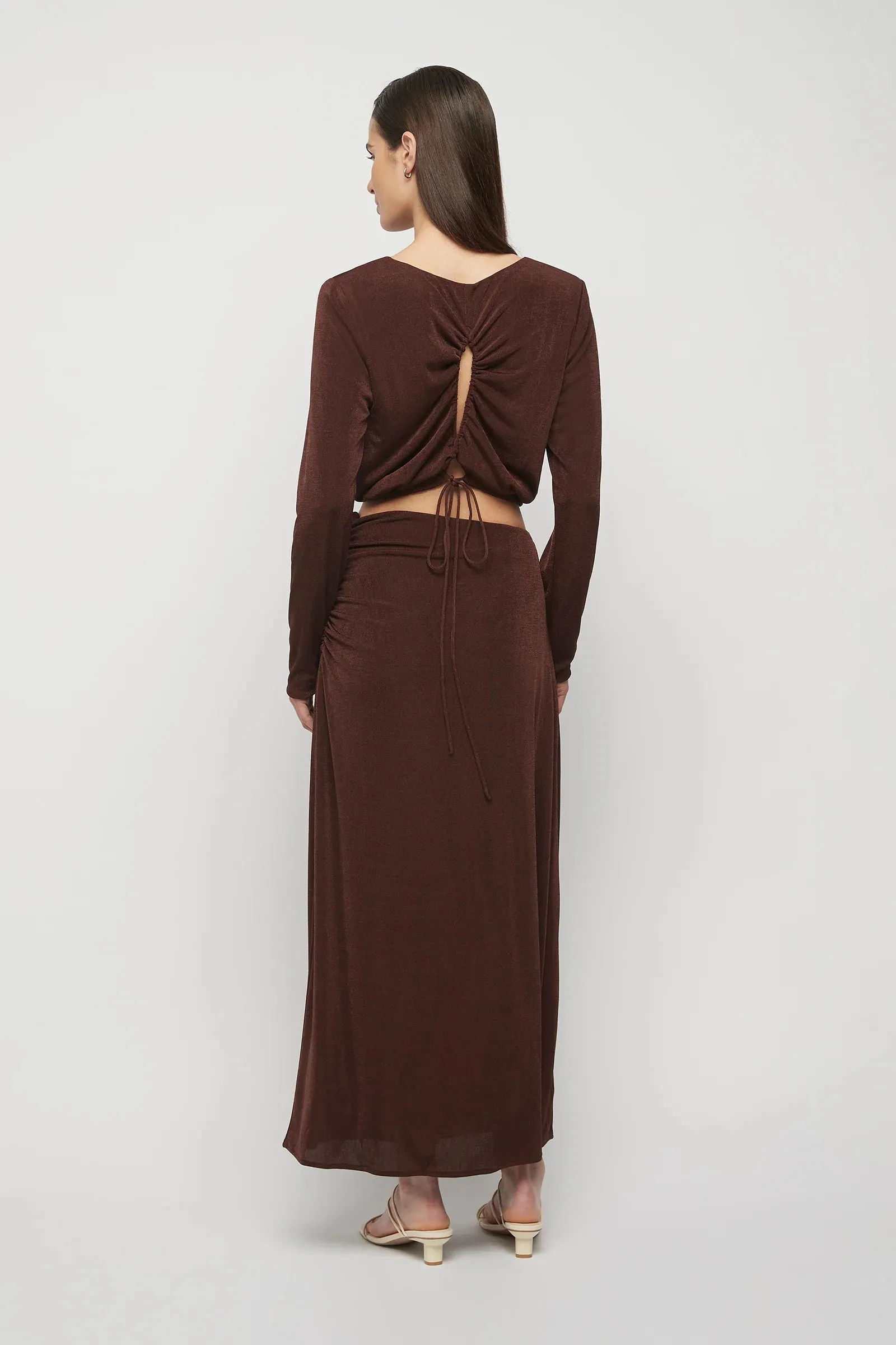 Alyssa Jersey Midi Skirt in Dark Coffee