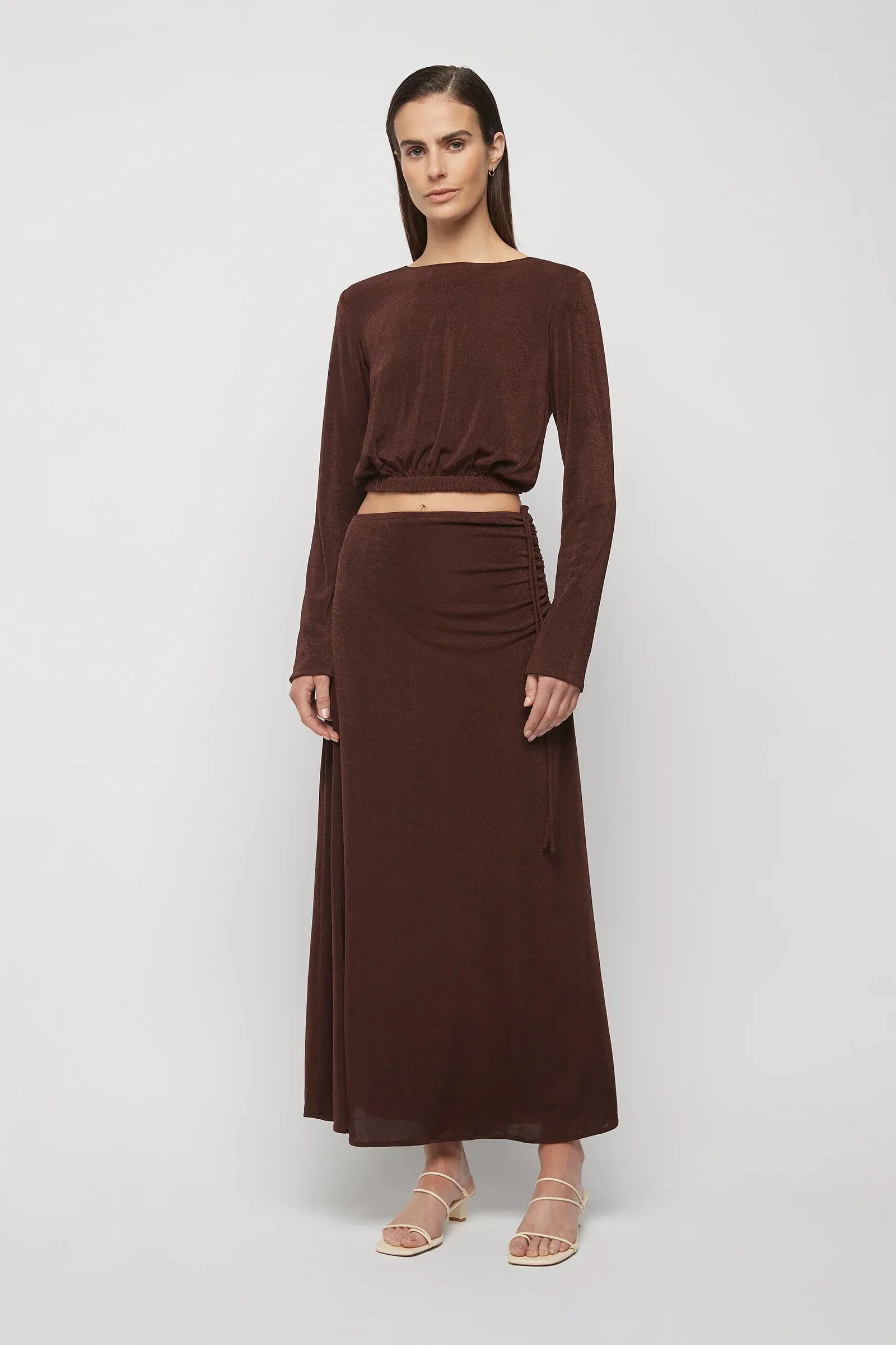 Alyssa Jersey Midi Skirt in Dark Coffee