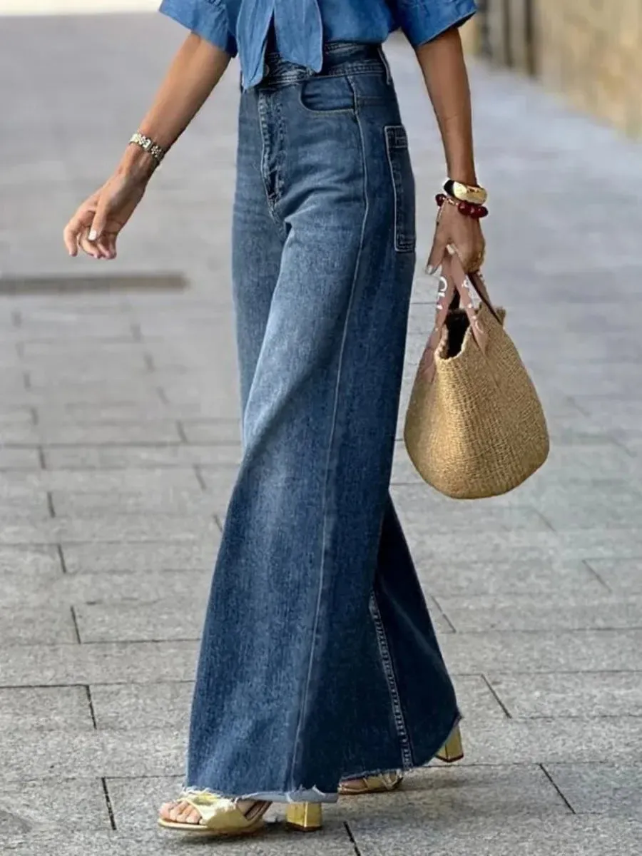 Amozae-2024 Women's New Pants High Waist Jeans Wide Leg Straight Trousers for Urban Female Casual High Street Bottoms