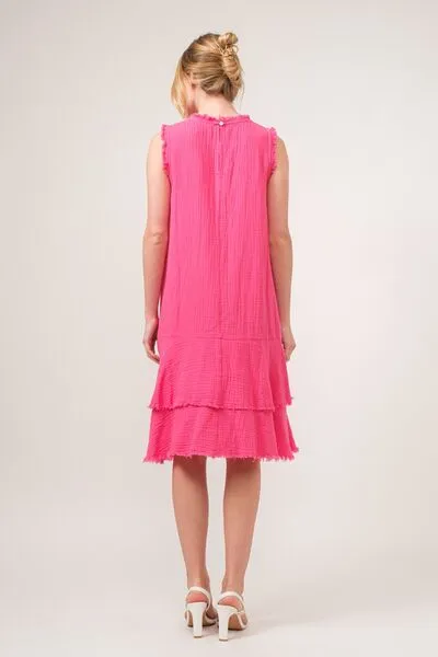 And The Why Washed Fringe Detail Tiered Dress