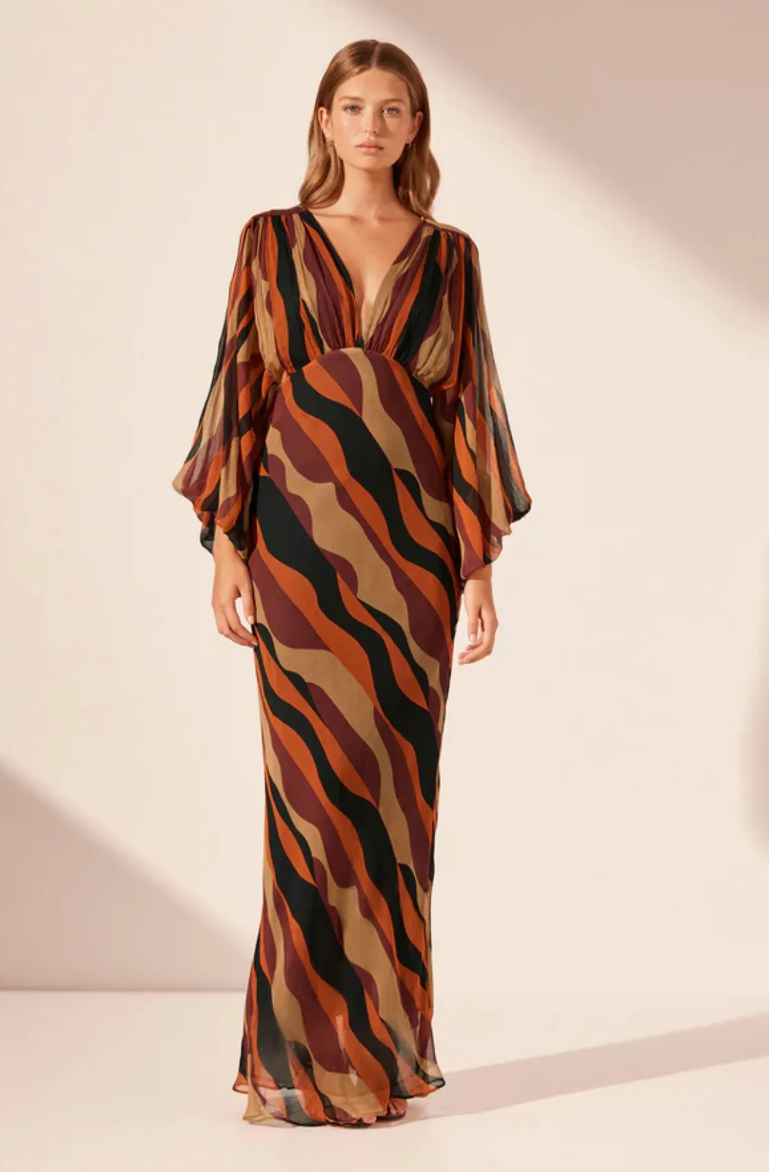 ANITA BALLOON SLEEVE MAXI DRESS - BLACK / MULTI