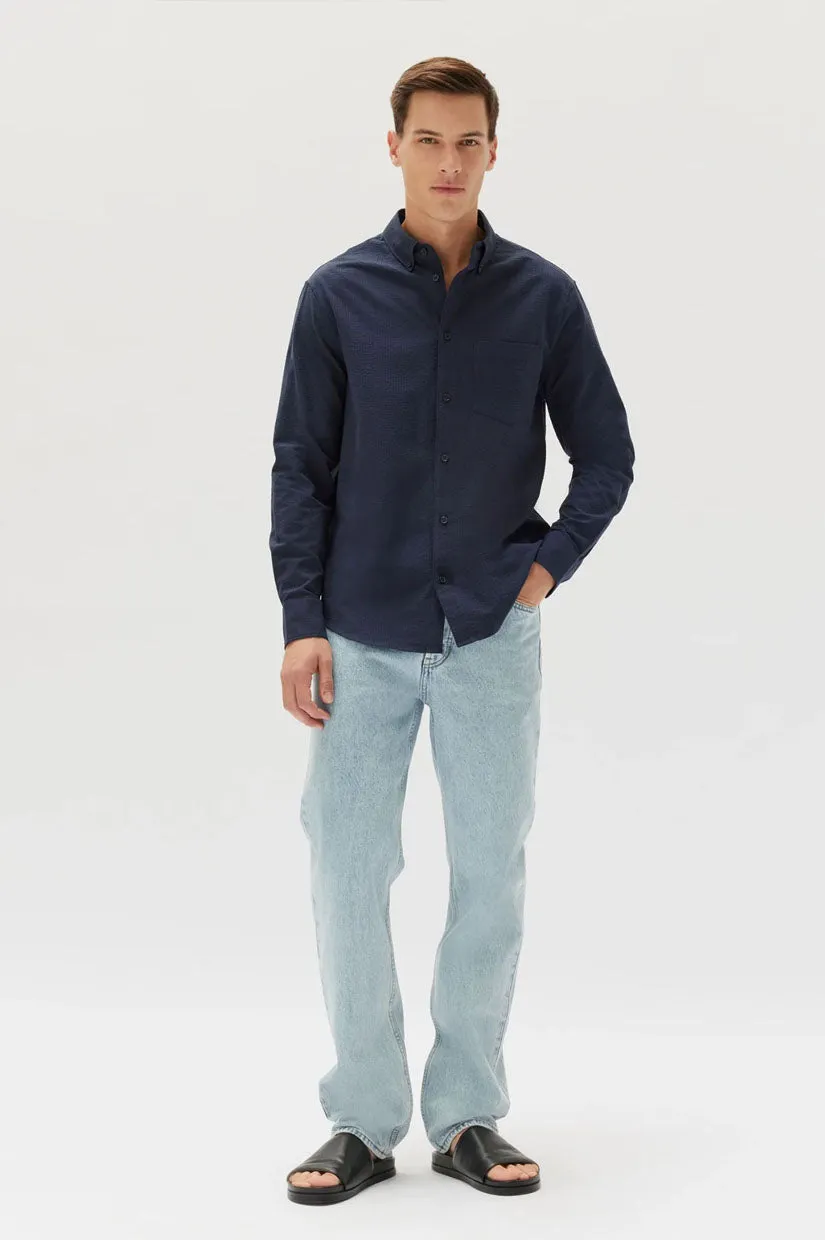 Assembly Seersucker LS Shirt - True Navy