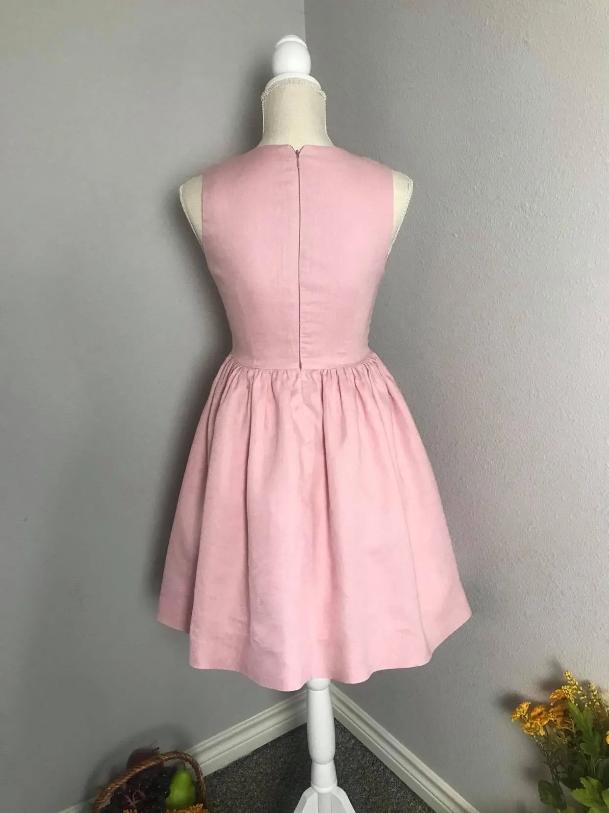 Audrey Dress in Powder Pink cotton size S