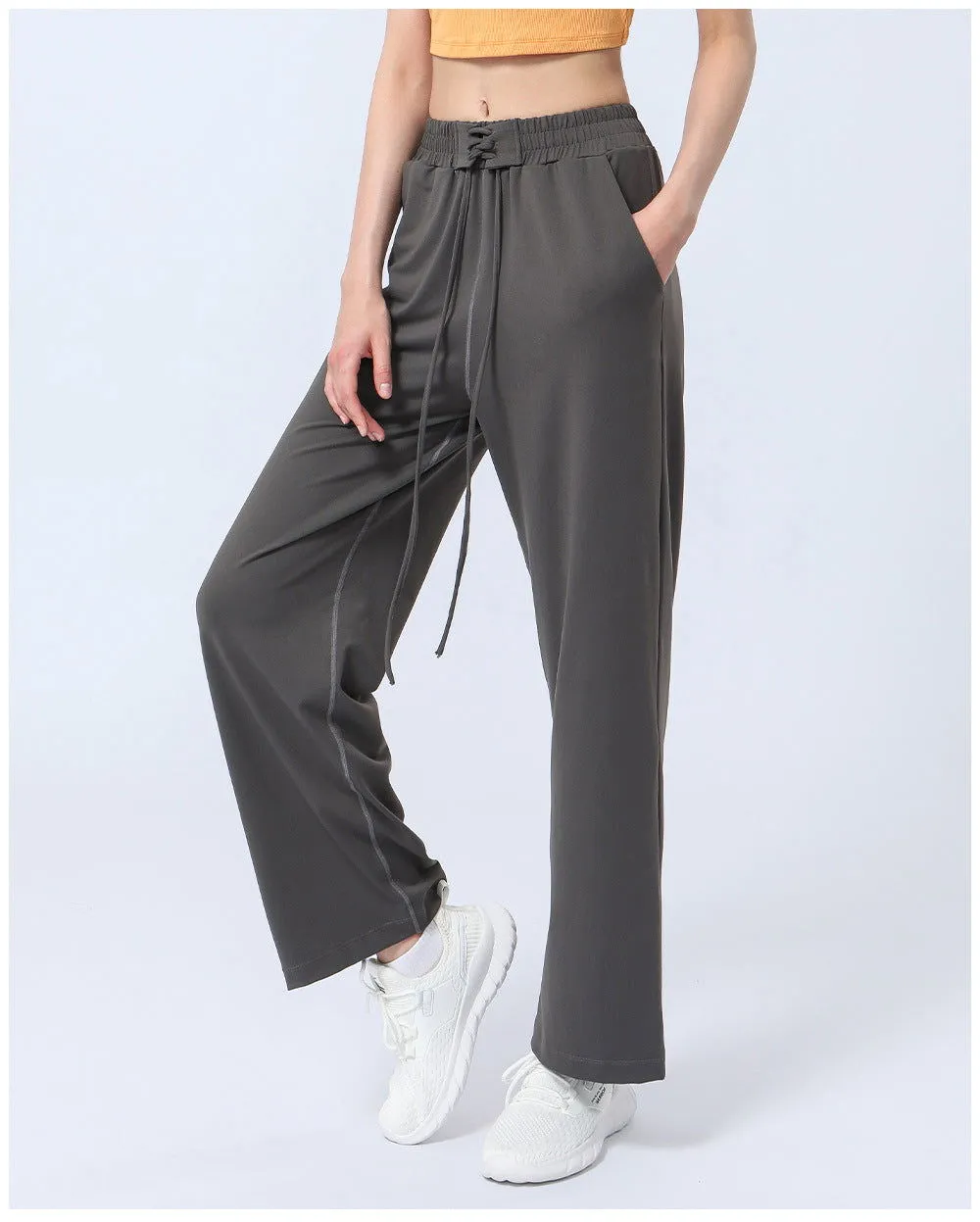 Autumn Winter High Waist Yoga Wide Leg Pants Drawstring Elastic Drooping Straight Pants Loose Slimming Casual Pants