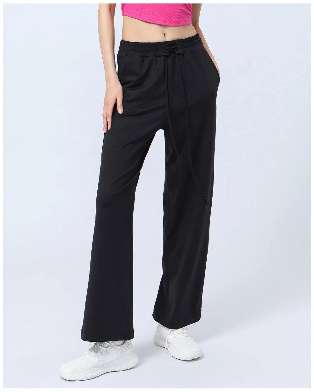 Autumn Winter High Waist Yoga Wide Leg Pants Drawstring Elastic Drooping Straight Pants Loose Slimming Casual Pants